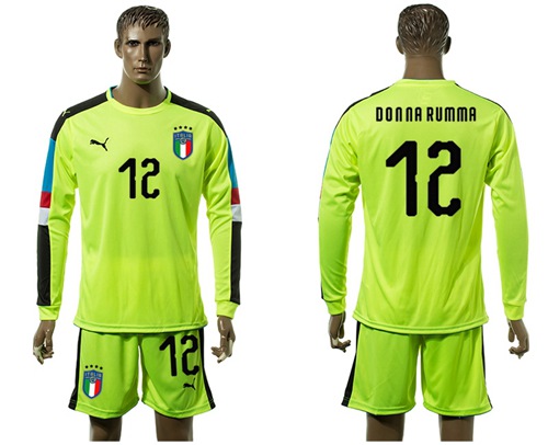 Italy #12 Donna Rumma Shiny Green Long Sleeves Goalkeeper Soccer Country Jersey - Click Image to Close